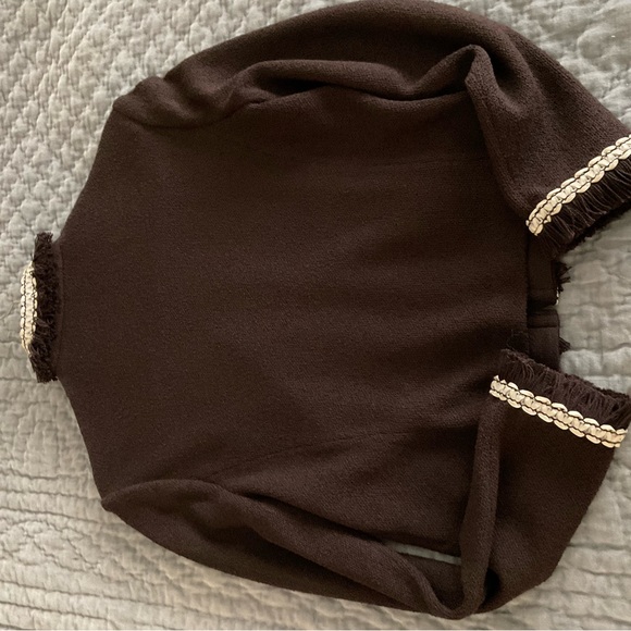 St. John Collection Brown Blazer with Cream Trim and Zipper Closure - Picture 5 of 7